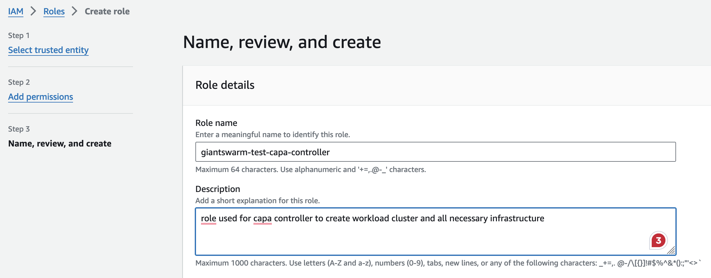 AWS IAM console: Review