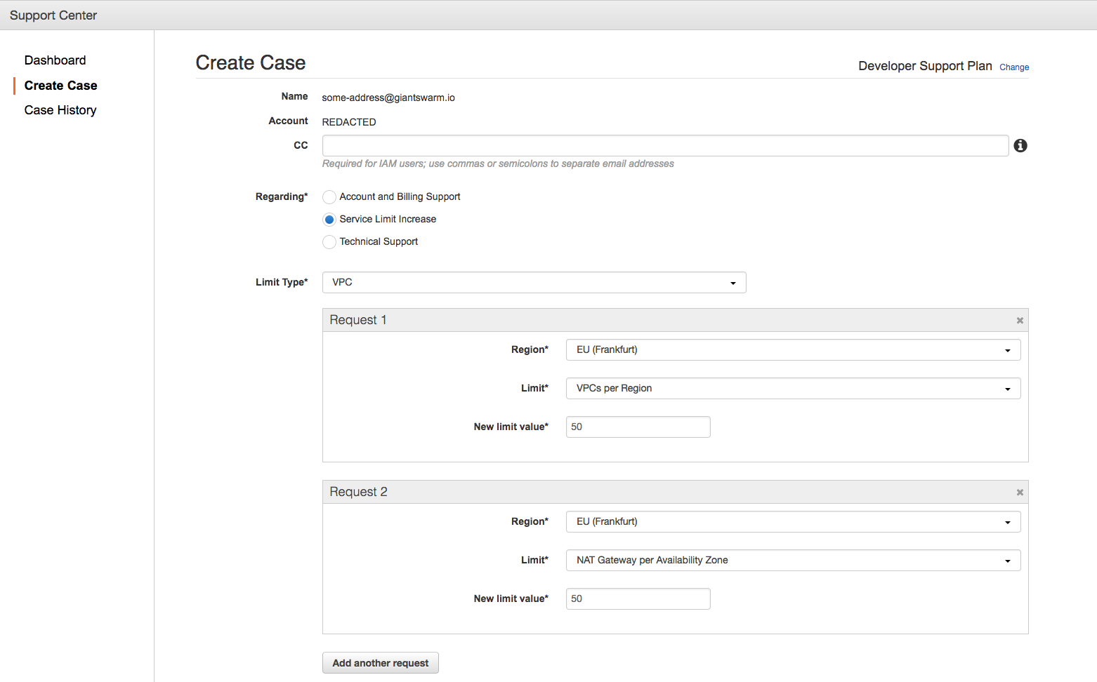 AWS service quota screenshot