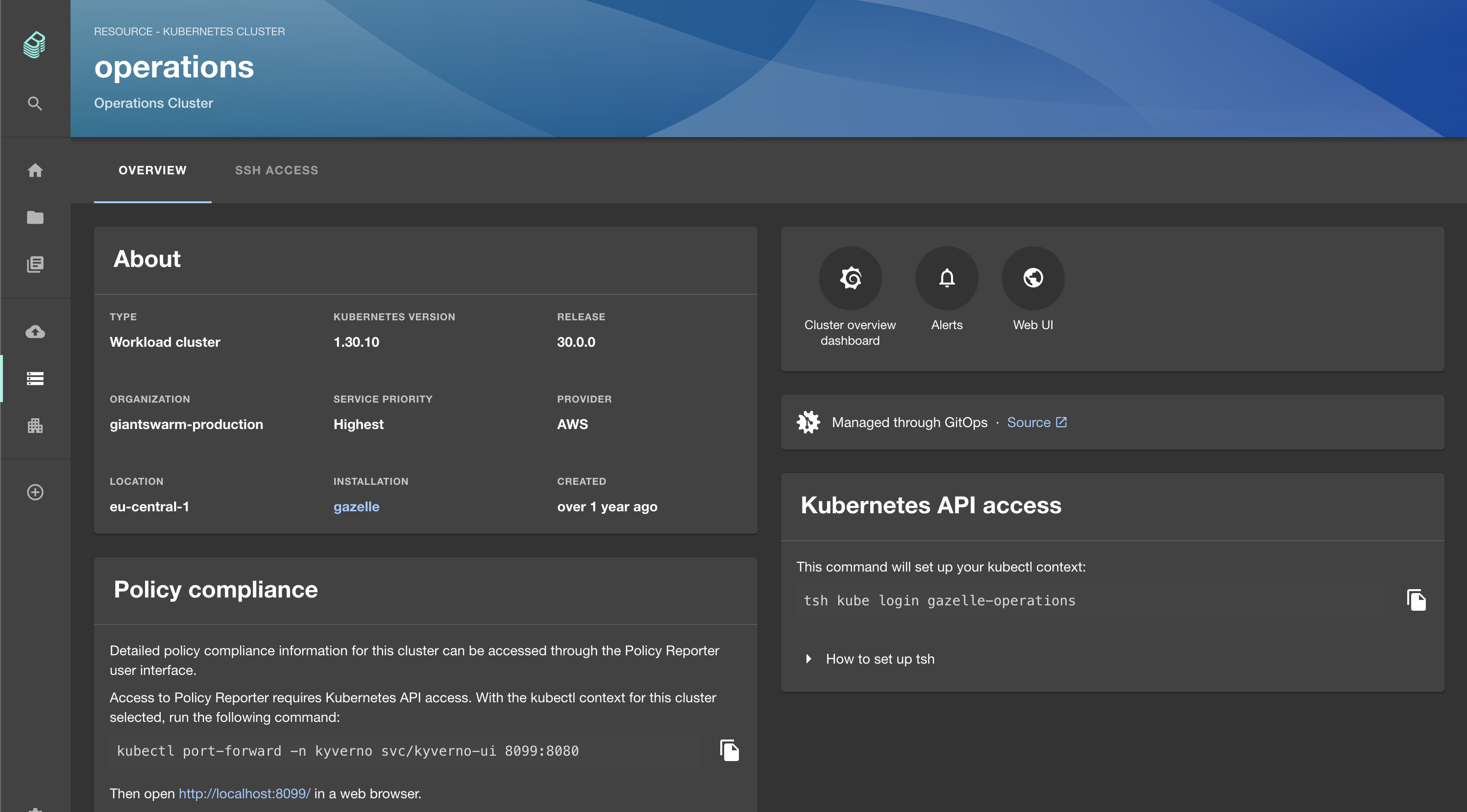Cluster details page