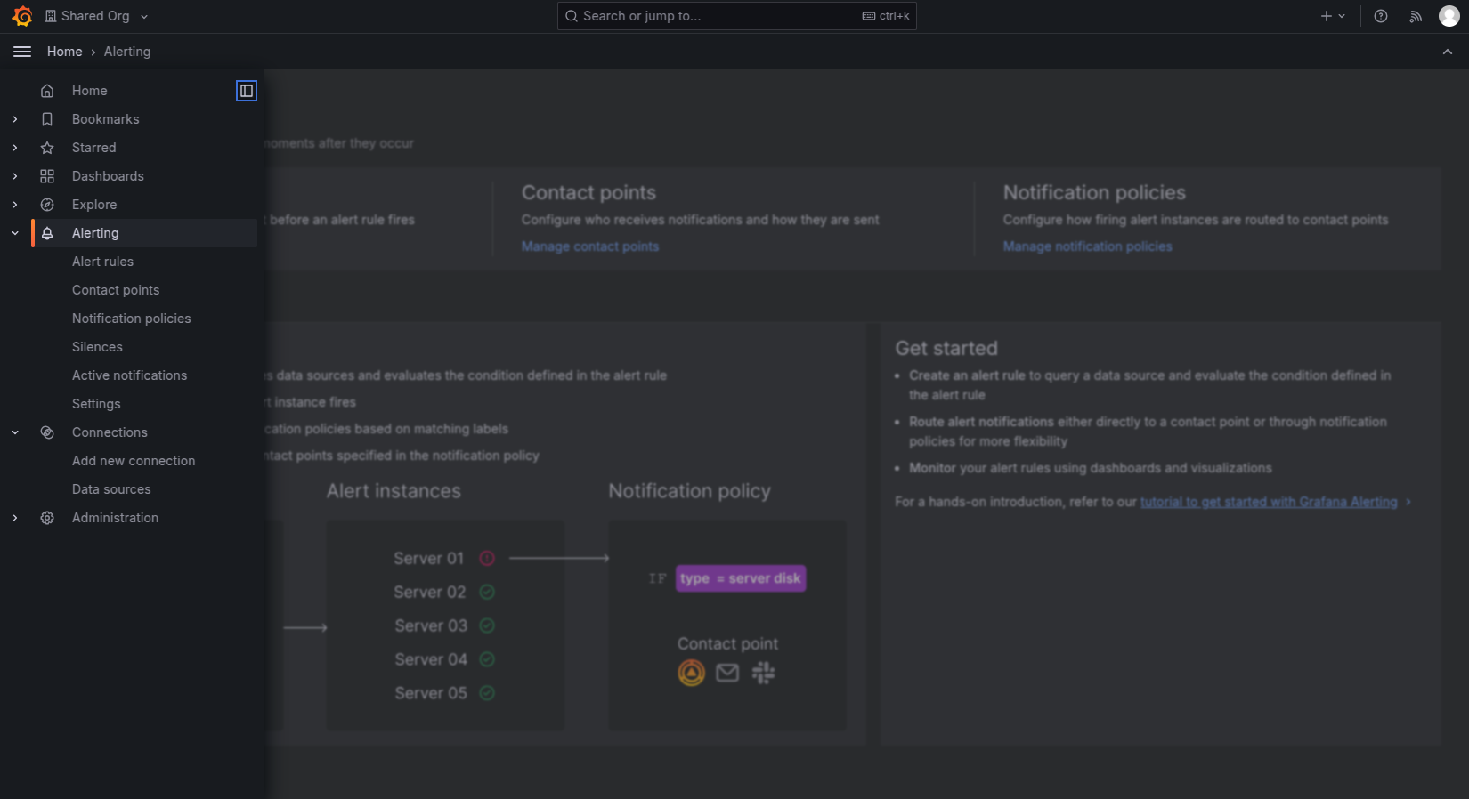 Grafana alerting section