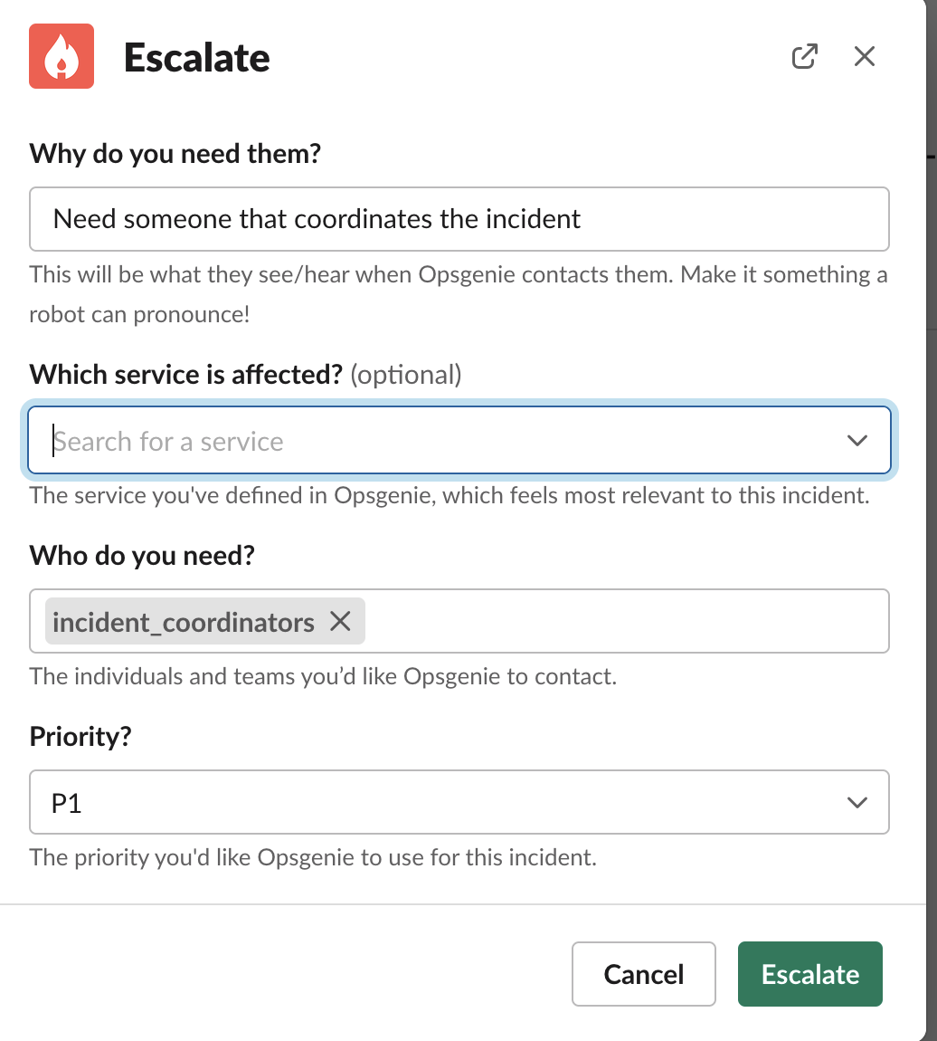 Incident.io Escalate Screenshot